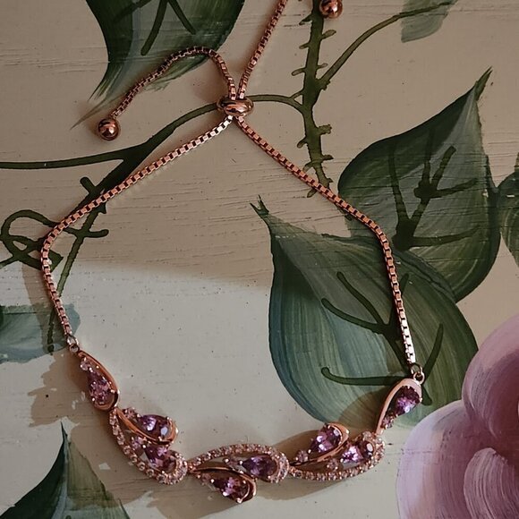 JTV Garnet White Zircon 18K Rose Gold Over Silver Bracelet - Picture 6 of 6